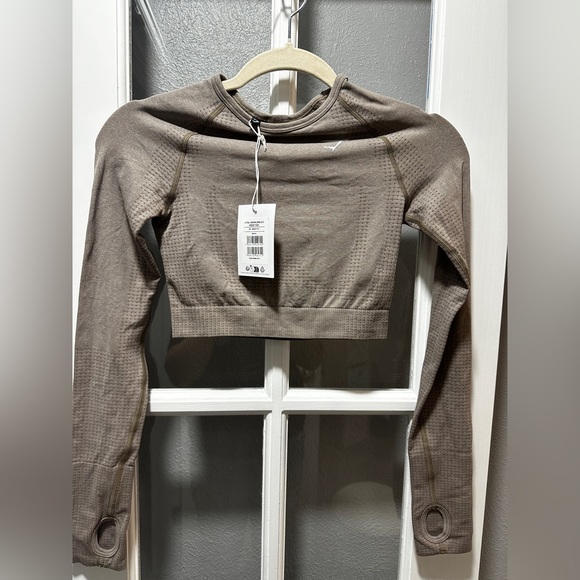 NWT Gymshark VITAL SEAMLESS 2.0 LONG SLEEVE CROP TOP-Brown - Picture 3 of 10